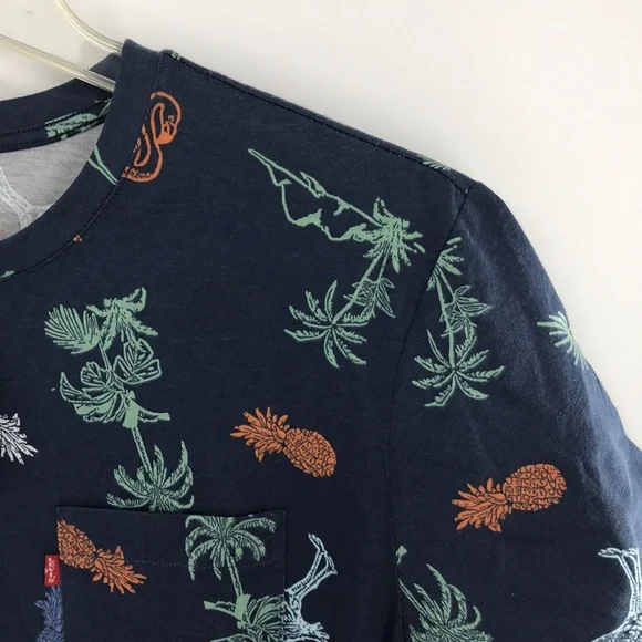 NEW Levis Top Dress Blues Shirt Tropical Print Palm Blue Size Medium - Picture 2 of 14